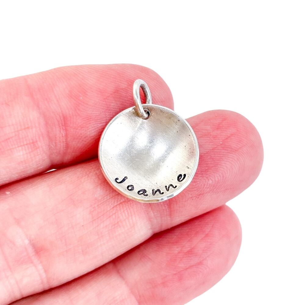 Vintage Sterling Silver 925 2.5cm Hand Stamped “Joanne” Disc Charm Pendant